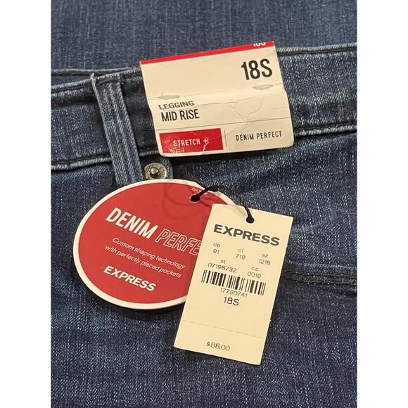 NWT EXPRESS Denim Jeans Mid Rise Stretch Legging 18S Blue - Picture 4 of 11